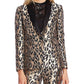 Blazer feminino Vince Camuto com estampa de leopardo e jacquard, tamanho 0 - preto e cinza, tamanho 0
