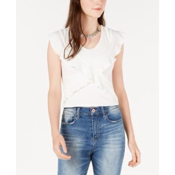 Top com babados e acabamento em botões American Rag Juniors, branco, tamanho grande