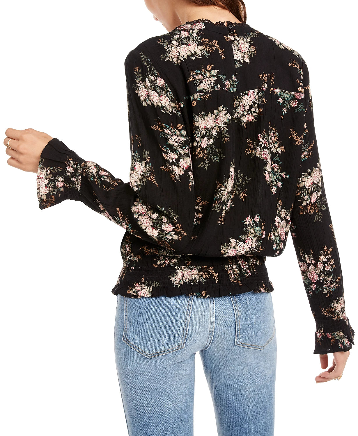 Blusa com babados e acabamento em renda da American Rag Juniors, preta, tamanho extra pequeno