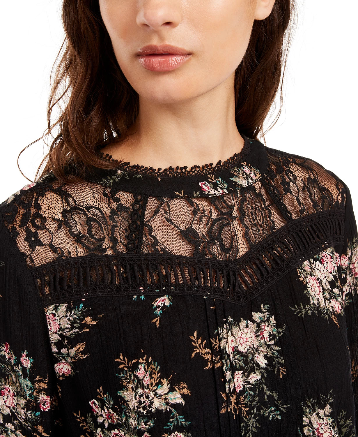 Blusa com babados e acabamento em renda da American Rag Juniors, preta, tamanho extra pequeno