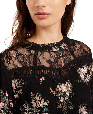 Blusa com babados e acabamento em renda da American Rag Juniors, preta, tamanho extra pequeno