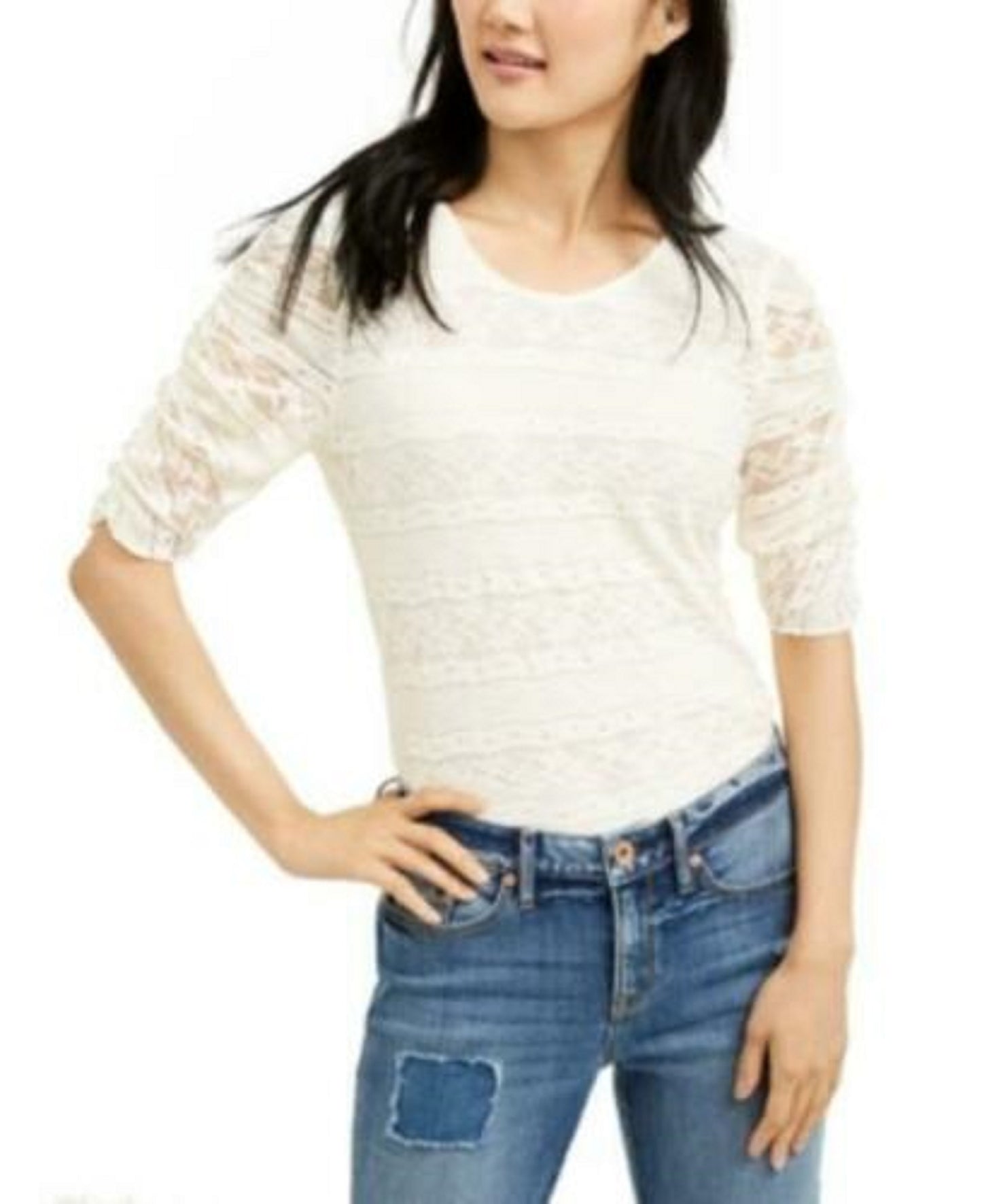 Blusa de renda com amarração nas costas da American Rag Juniors, tamanho médio, branca