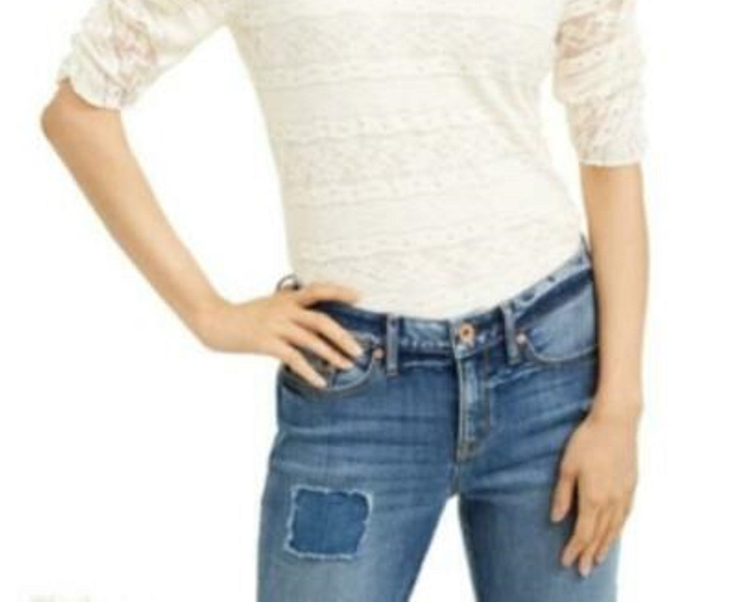 Blusa de renda com amarração nas costas da American Rag Juniors, tamanho médio, branca