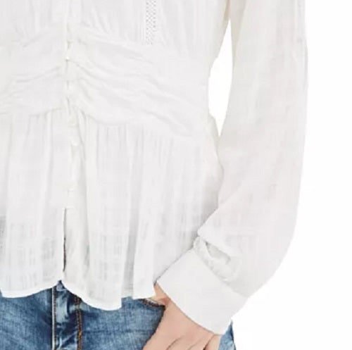 Top peplum texturizado com acabamento em renda da American Rag Juniors, tamanho pequeno, branco