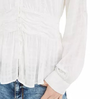 American Rag Juniors'' Textured Lace-Trimmed Peplum Top White Size Small