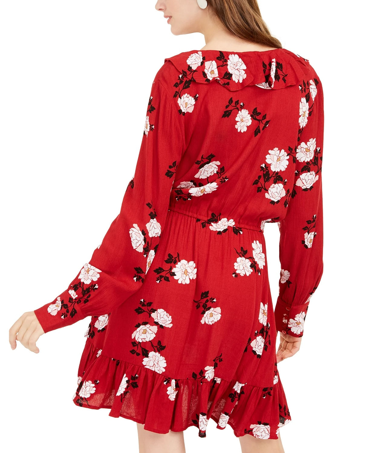 Vestido envelope floral sintético American Rag Juniors, tamanho médio, vermelho