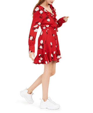 Vestido envelope floral sintético American Rag Juniors, tamanho médio, vermelho