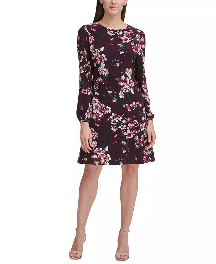 Vestido evasê floral feminino Tommy Hilfiger, roxo, tamanho 12