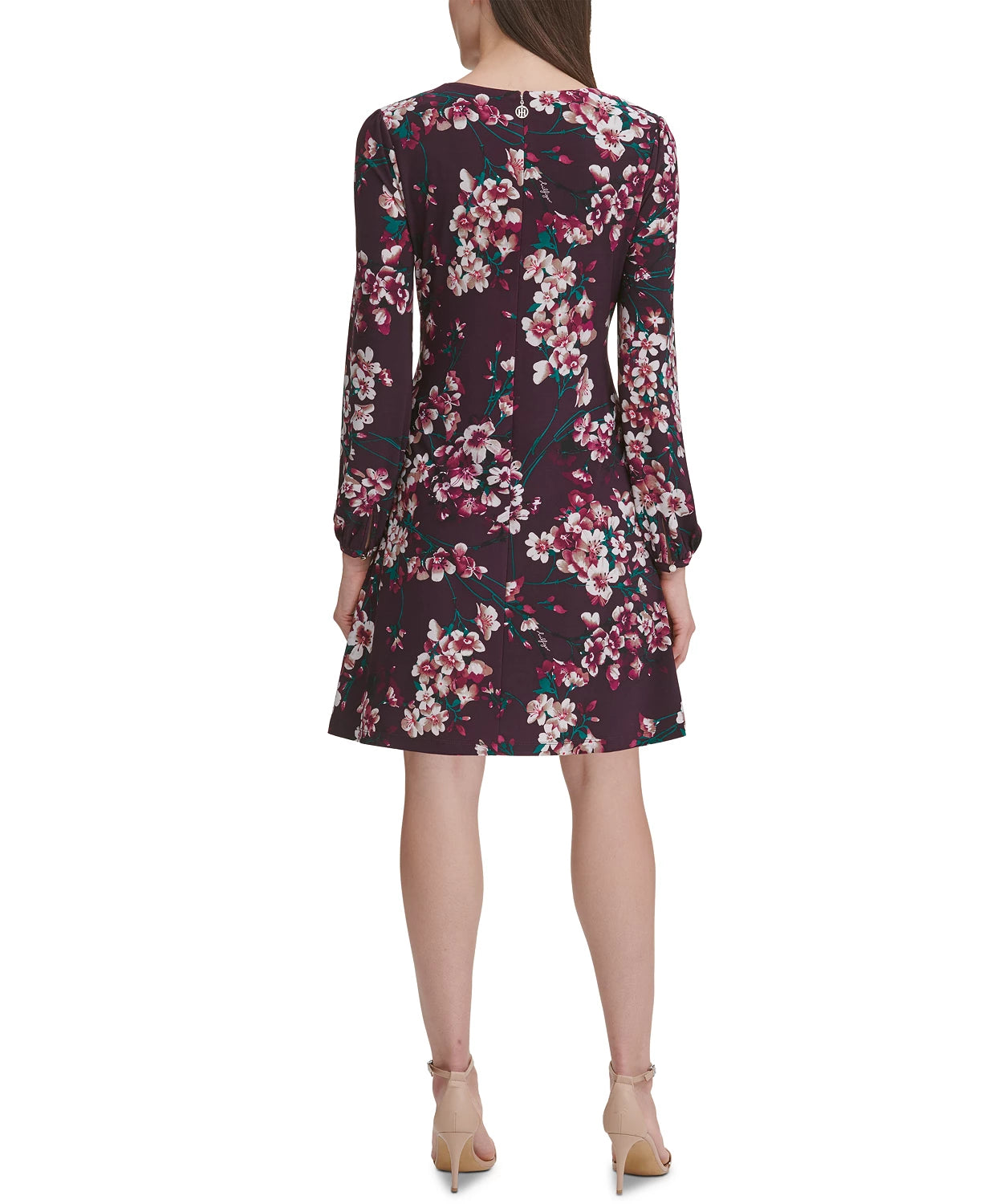Vestido evasê floral feminino Tommy Hilfiger, roxo, tamanho 12