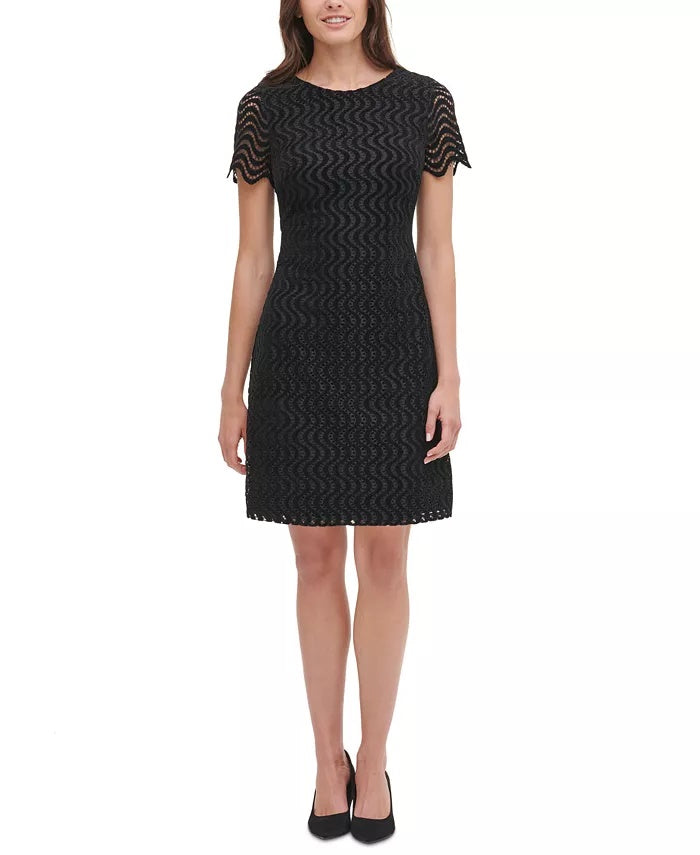 Vestido de lã com renda Tommy Hilfiger feminino, preto, tamanho 10