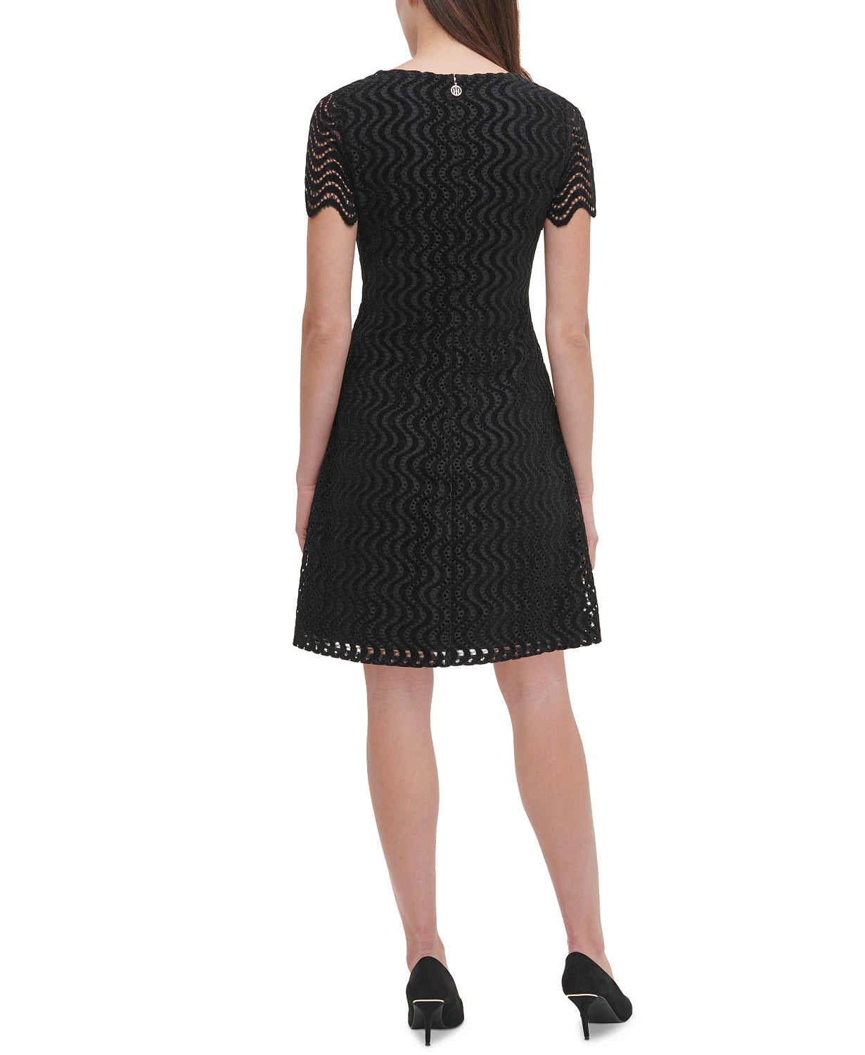 Vestido de lã com renda Tommy Hilfiger feminino, preto, tamanho 10