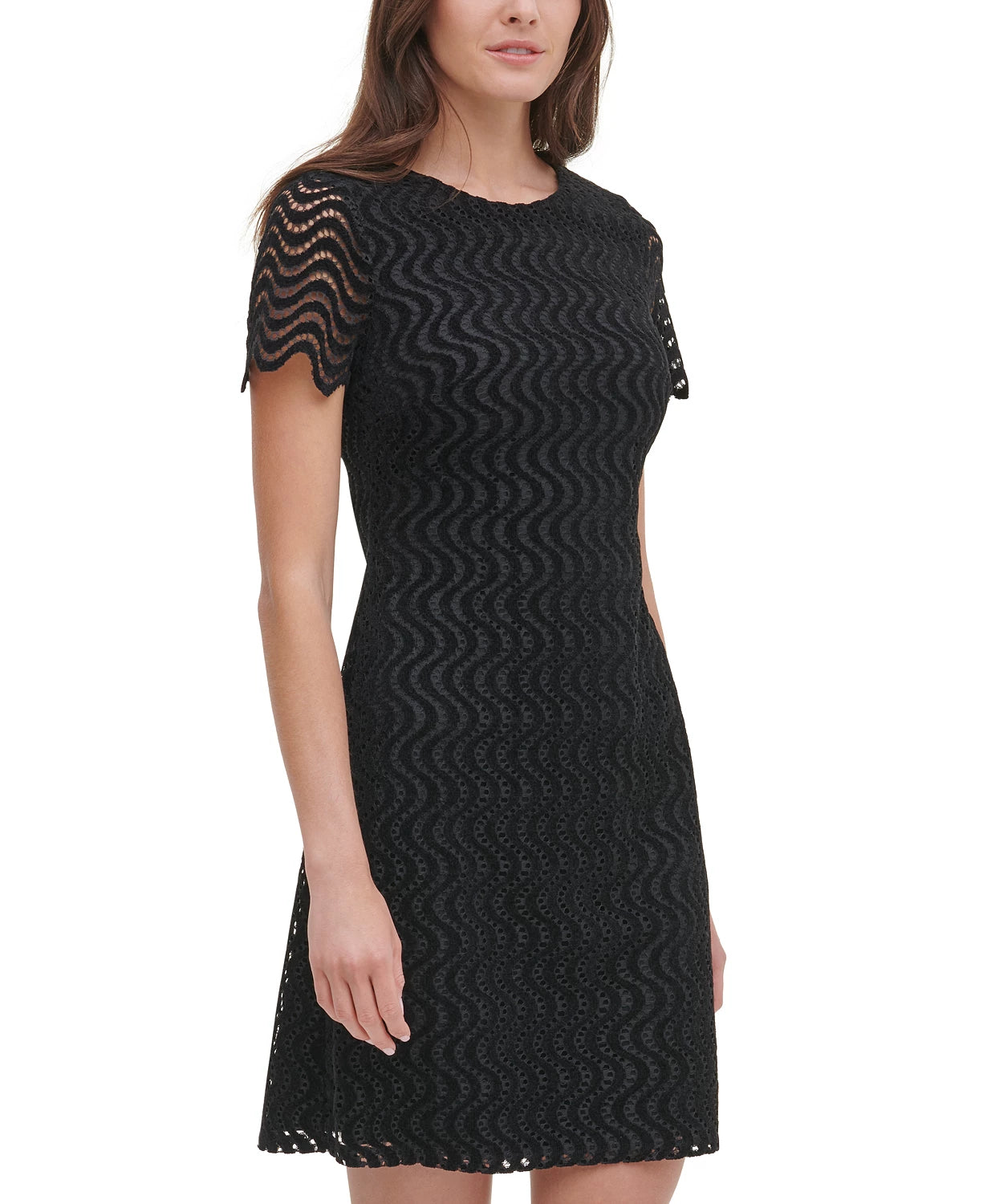 Vestido de lã com renda Tommy Hilfiger feminino, preto, tamanho 10