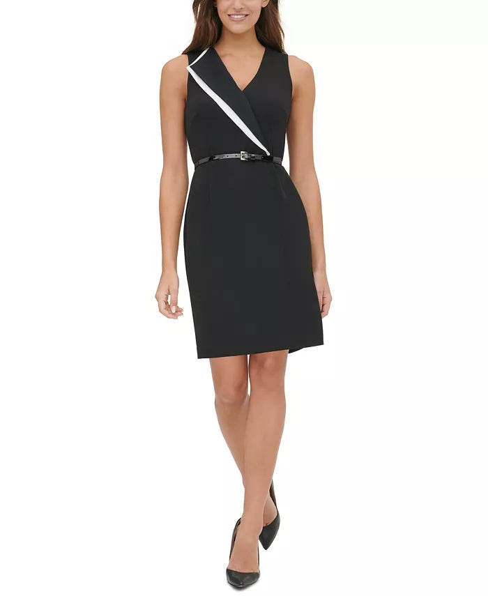 Vestido tubinho com cinto e lapela Tommy Hilfiger feminino, preto, tamanho 14