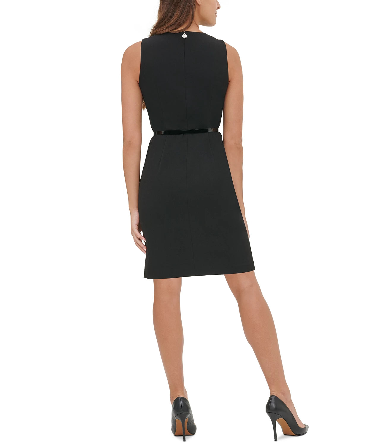 Vestido tubinho com cinto e lapela Tommy Hilfiger feminino, preto, tamanho 14