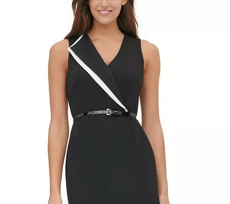 Vestido tubinho com cinto e lapela Tommy Hilfiger feminino, preto, tamanho 14