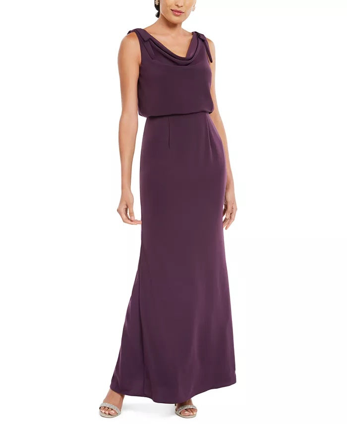 Vestido feminino Adrianna Papell Bluson com decote em V, roxo, tamanho 10