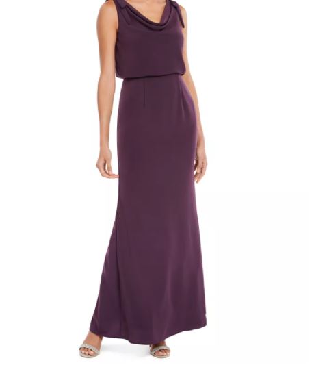 Vestido feminino Adrianna Papell Bluson com decote em V, roxo, tamanho 10