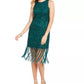 Vestido curto feminino Adrianna Papell com contas, verde, tamanho 4