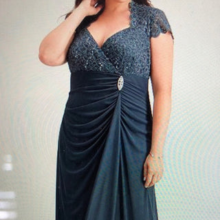 Vestido feminino plus size Betsy &amp; Adam com lantejoulas e renda franzida, azul, tamanho 24W