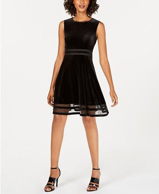 Vestido Calvin Klein Velvet Illusion A Line Feminino Preto Tamanho 16