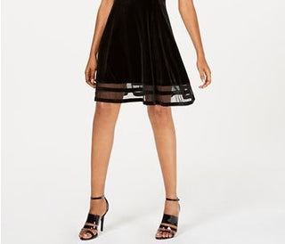 Vestido Calvin Klein Velvet Illusion A Line Feminino Preto Tamanho 16