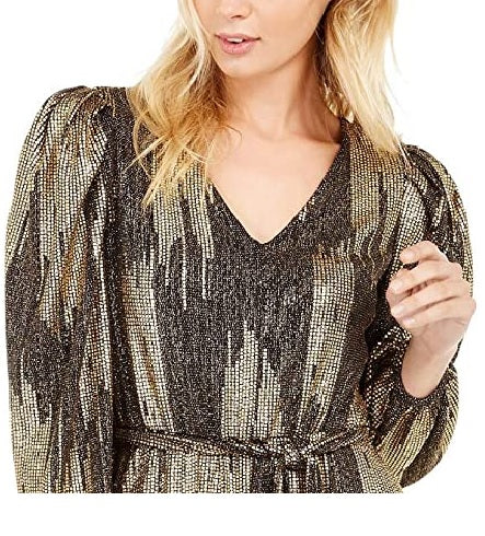 Vestido Calvin Klein Feminino de Malha com Cinto e Glitter, Cinza, Tamanho 10