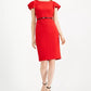 Vestido Calvin Klein Feminino com Cinto e Mangas Babadas, Vermelho, Tamanho 8