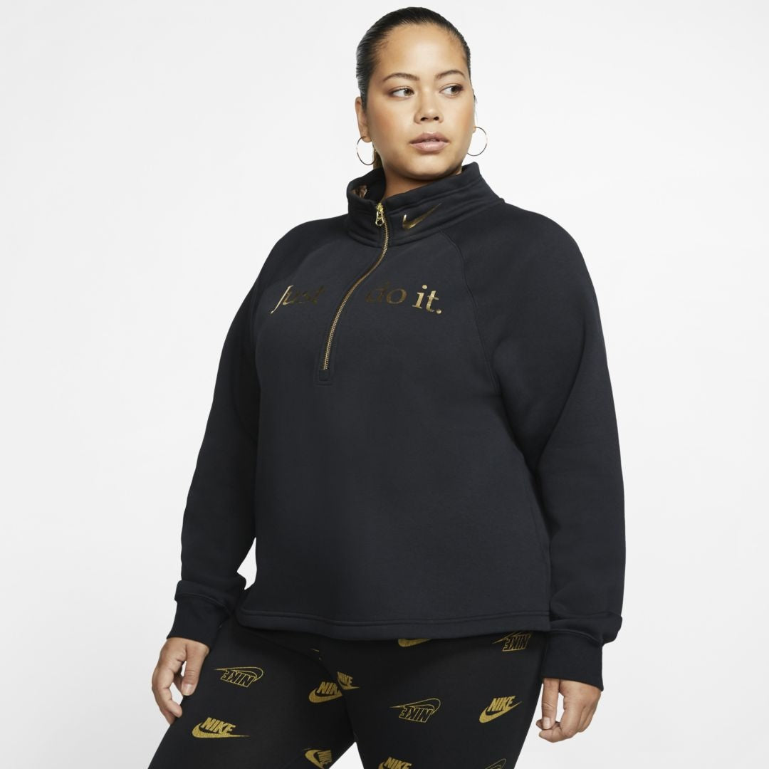 Pulôver Nike Plus Sportswear Shine Half Zip Feminino Cinza Escuro Tamanho GG