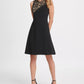 Vestido feminino DKNY com lantejoulas e crepe, corte justo e flare, preto, tamanho 4