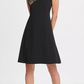 Vestido feminino DKNY com lantejoulas e crepe, corte justo e flare, preto, tamanho 4