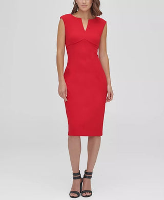 Vestido de compressão com decote entalhado DKNY feminino, vermelho, tamanho 4