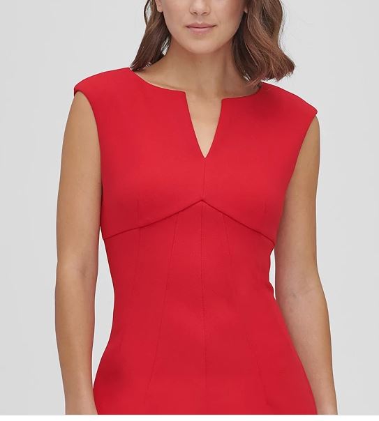 Vestido de compressão com decote entalhado DKNY feminino, vermelho, tamanho 4