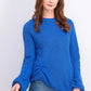 Suéter vintage feminino com mangas bufantes e franzido, azul, tamanho grande, à prova de intempéries