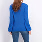 Suéter vintage feminino com mangas bufantes e franzido, azul, tamanho grande, à prova de intempéries