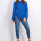 Suéter vintage feminino com mangas bufantes e franzido, azul, tamanho grande, à prova de intempéries