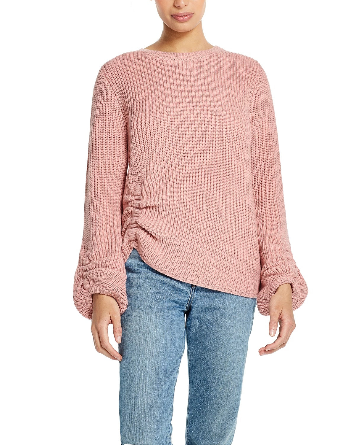 Suéter vintage feminino com mangas bufantes e franzido, à prova de intempéries, rosa, tamanho extra grande