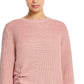 Suéter vintage feminino com mangas bufantes e franzido, à prova de intempéries, rosa, tamanho extra grande