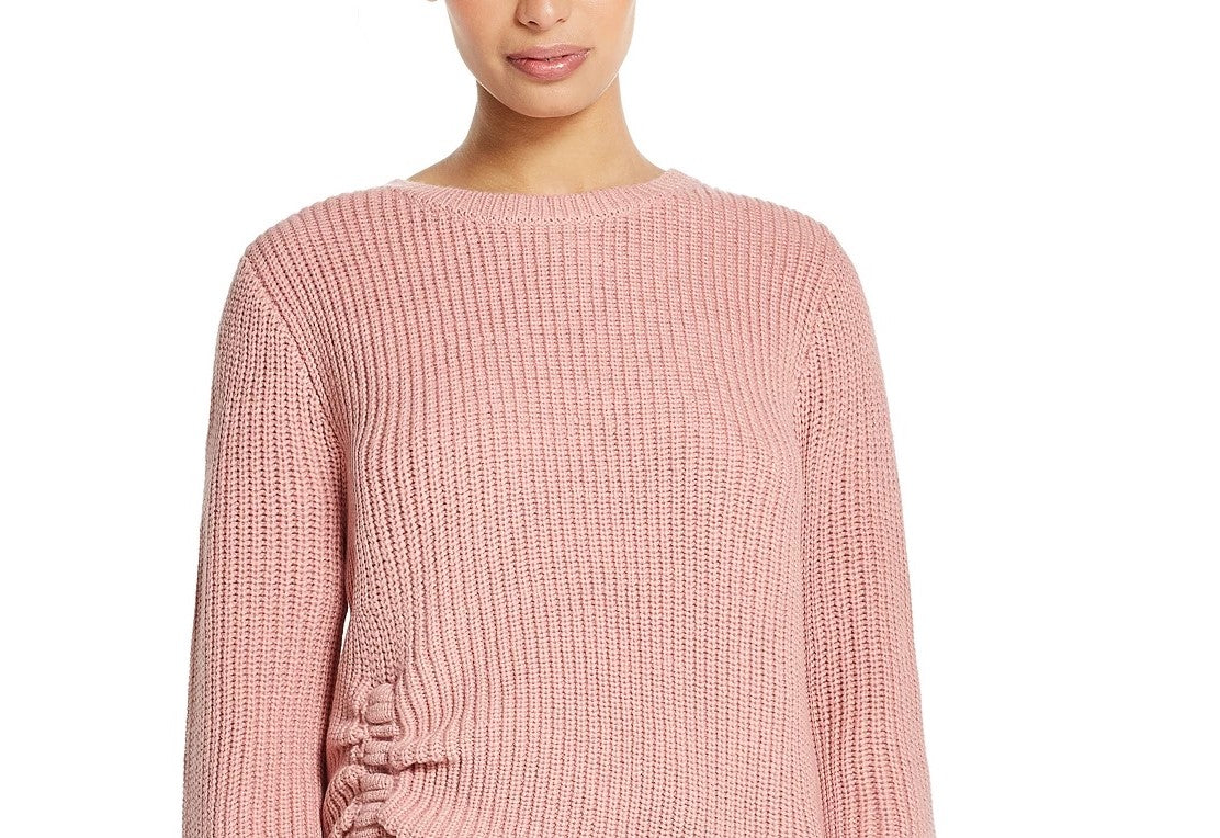 Suéter vintage feminino com mangas bufantes e franzido, à prova de intempéries, rosa, tamanho extra grande