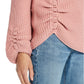 Suéter vintage feminino com mangas bufantes e franzido, à prova de intempéries, rosa, tamanho extra grande