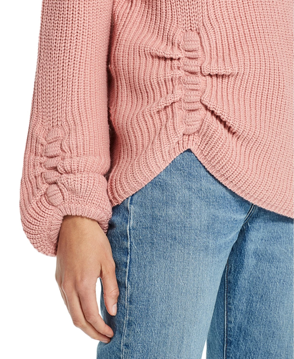 Suéter vintage feminino com mangas bufantes e franzido, à prova de intempéries, rosa, tamanho extra grande