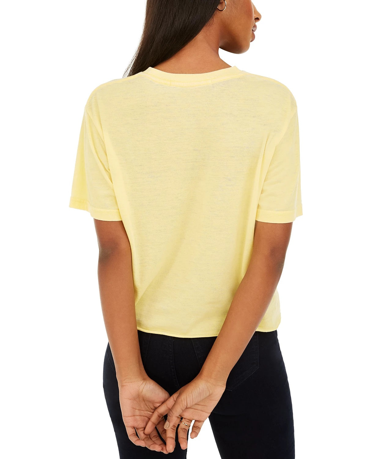 Camiseta cropped com estampa Daisy da Rebellious One Junior, amarela, tamanho X-G