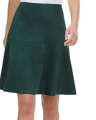 Saia evasê de camurça sintética feminina Tommy Hilfiger, verde, tamanho 16