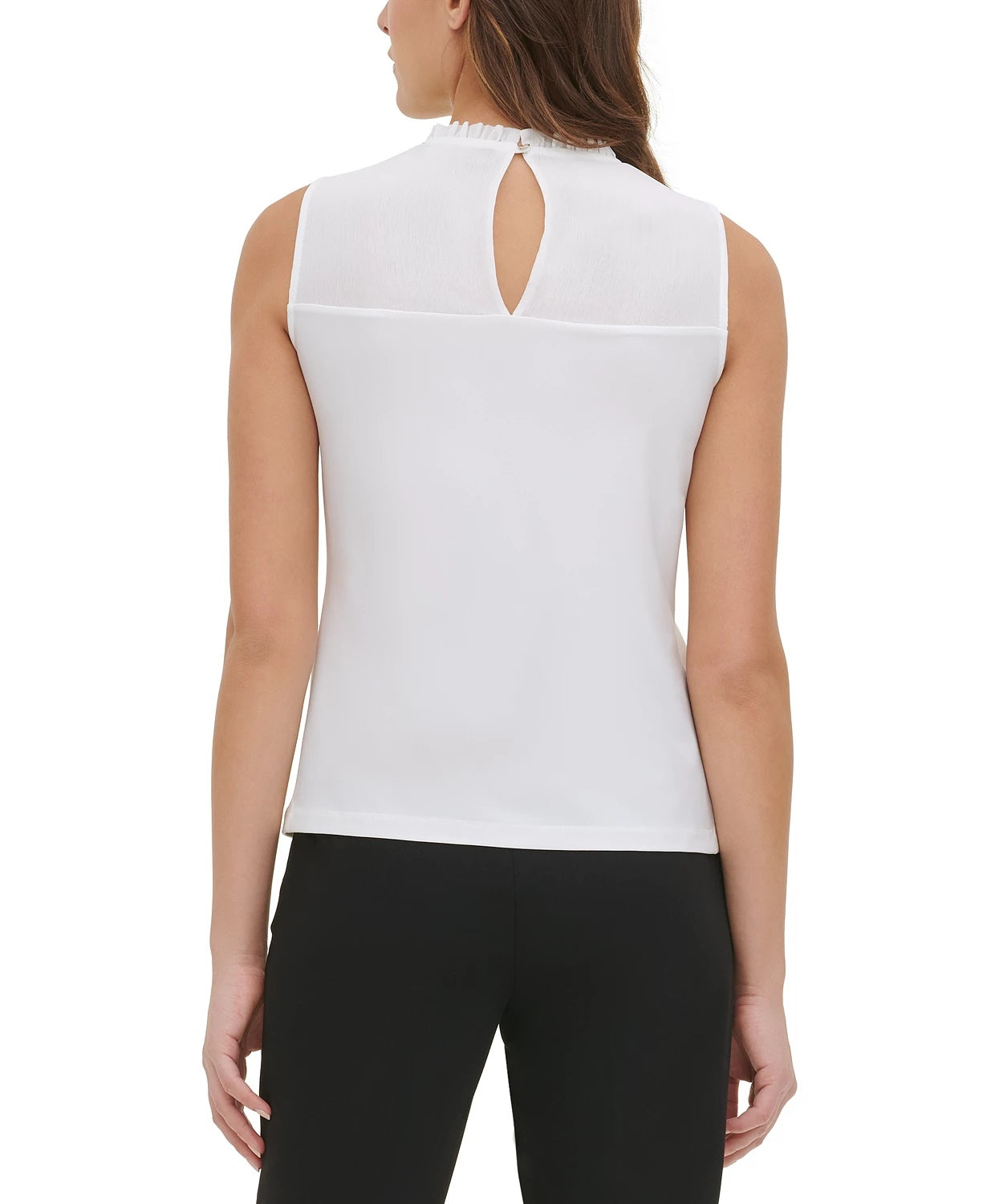 Tommy Hilfiger Blusa sem mangas com decote em V e babados, tamanho P, branca