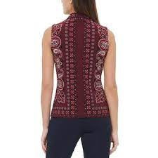 Blusa Tommy Hilfiger Feminina Estampada Paisley com Botões e Gola Vermelha Tamanho Médio