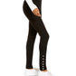 Calça Ponte Hippie Rose Junior com Barra Estampada e Puxa-em-Cintura Preta Tamanho P
