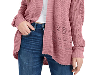 Hippie Rose Juniors' Textured Dolman-Sleeve Cardigan Purple Size Small