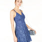 Vestido Teeze Me Juniors com corte evasê em renda metálica, azul escuro, tamanho 1