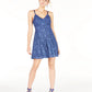 Vestido Teeze Me Juniors com corte evasê em renda metálica, azul escuro, tamanho 1
