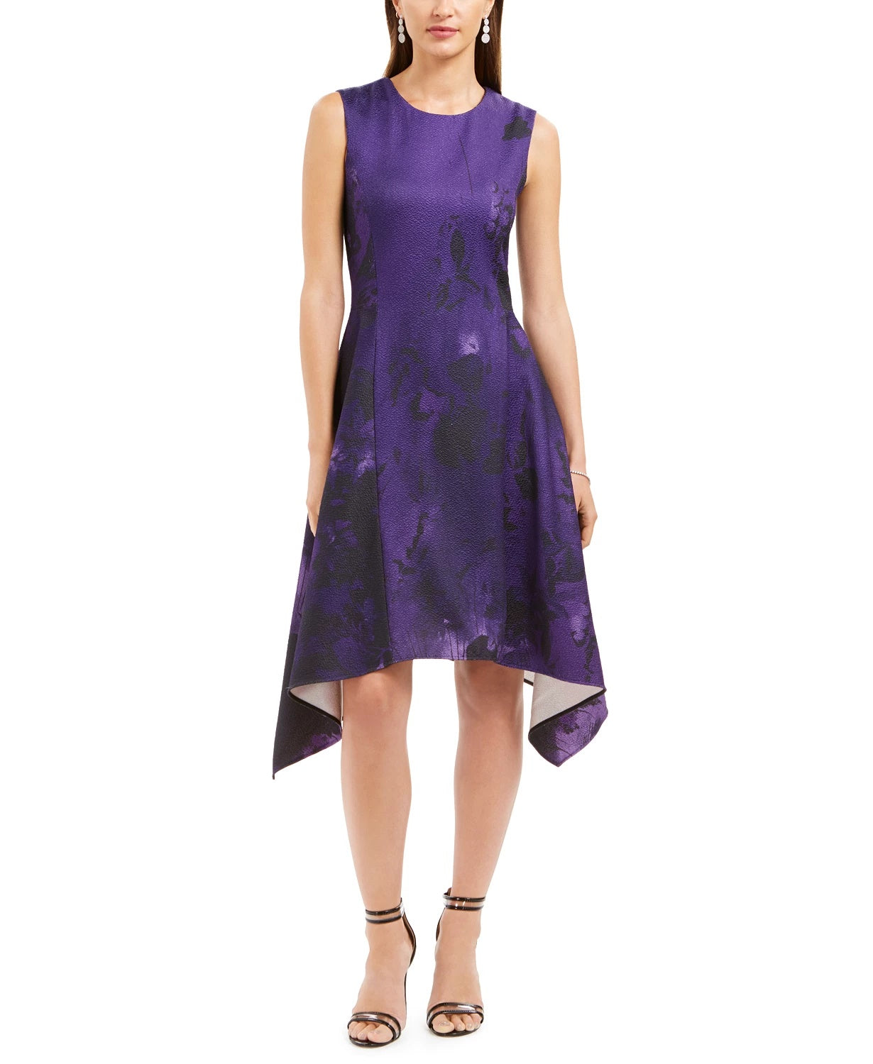 Vestido feminino N Natori com estampa floral abstrata e corte A, roxo, tamanho 16