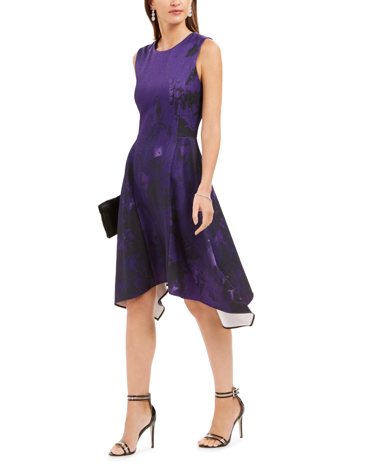 Vestido feminino N Natori com estampa floral abstrata e corte A, roxo, tamanho 16